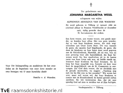 Johanna Margaretha  Wesel Alphonsus Arnoldus van der Waerden