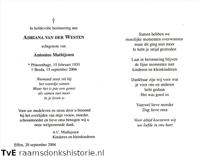 Adriana van der Westen Antonius Mathijssen