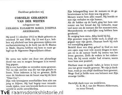 Cornelis Gerardus van der Westen Gerarda Elisabeth Maria Josepha Akkermans