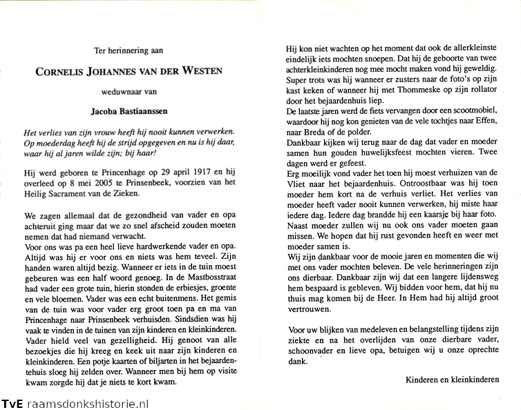Cornelis Johannes van der Westen Jacoba Bastiaanssen