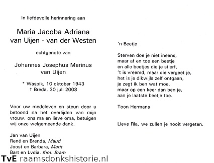 Maria Jacoba Adriana van der Westen Johannes Josephus Marinus van Uijen