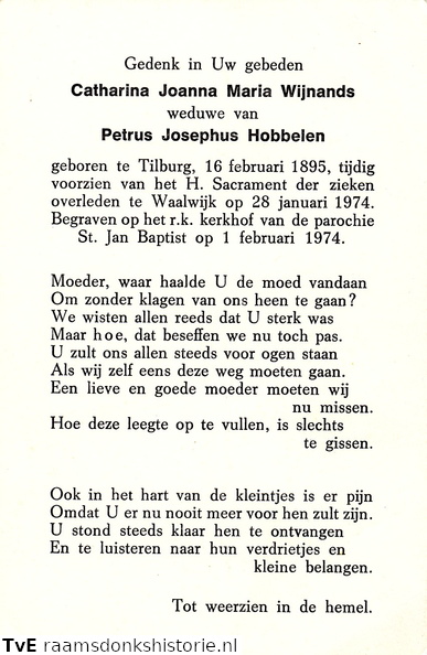 Catharina Joanna Maria Wijnands Petrus Josephus Hobbelen