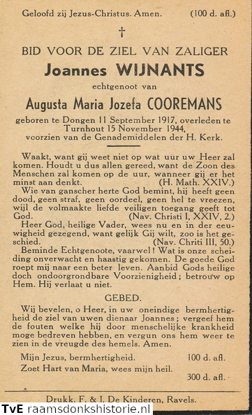 Joannes Wijnants Augusta Maria Jozefa Cooremans