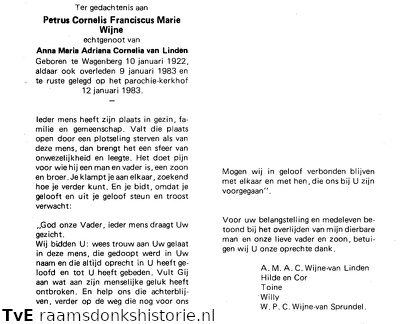 Petrus Cornelis Franciscus Marie Wijne Anna Maria Adriana Cornelis van  Linden