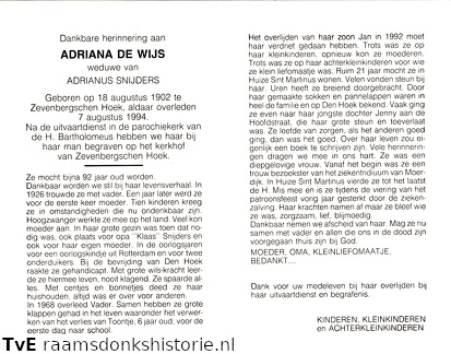 Adriana de Wijs Adrianus Snijders
