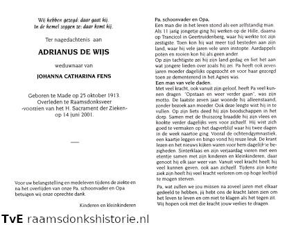 Adrianus de Wijs Johanna Catharina Fens