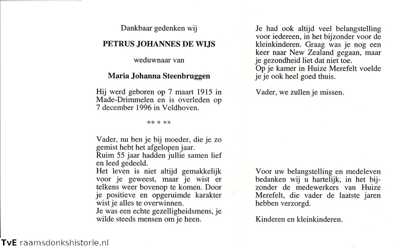 Petrus Johannes de Wijs Maria Johanna Steenbruggen