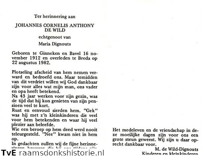 Johannes Cornelis Anthony de Wild Maria Dignouts