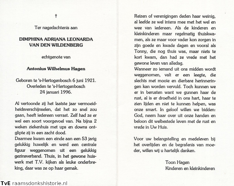 Dimphina Adriana Leonarda van den Wildenberg Antonius Wilhelmus Hagen