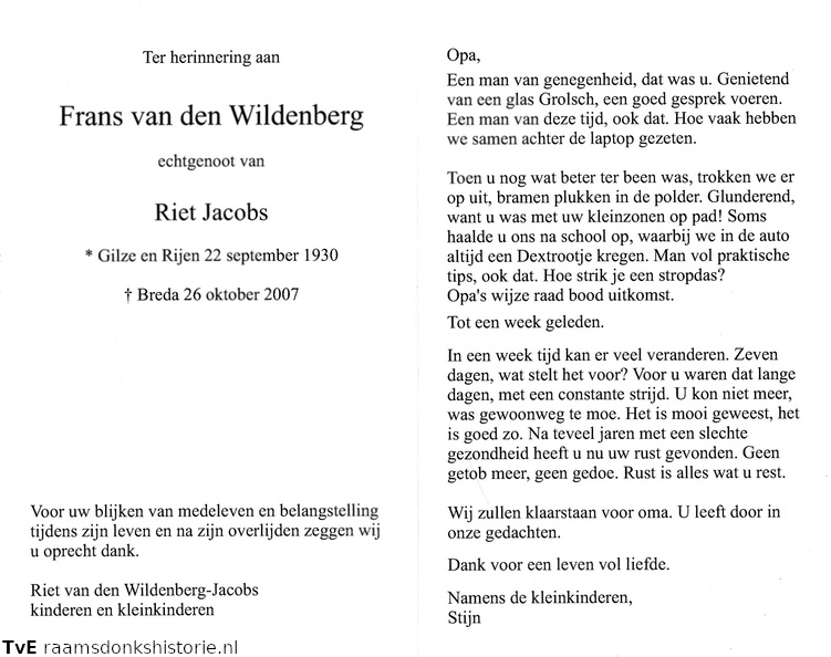 Frans van den Wildenberg Riet Jacobs