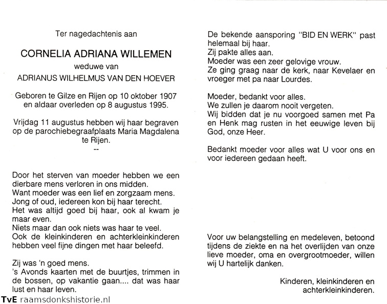 Cornelia Adriana Willemen Adrianus Wilhelmus van der Hoever