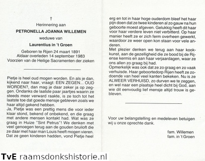 Petronella Johanna Willemen Laurentius in t Groen