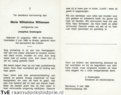 Maria Wilhelmina Willemsen Josephus Oostvogels