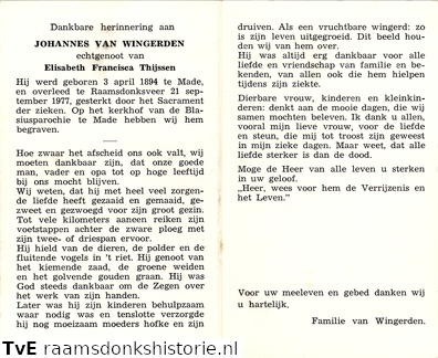 Johannes van Wingerden Elisabeth Francisca Thijssen