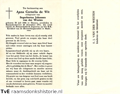 Anna Cornelia de Wit  Segerbertus Johannes van der Westen