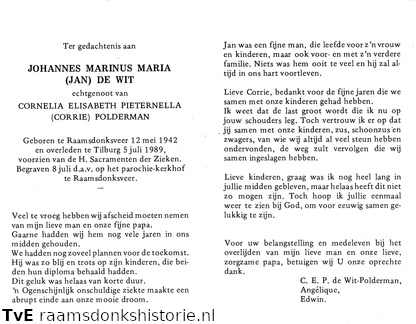 Johannes Marinus Maria de Wit  Cornelia Elisabeth Pieternella Polderman