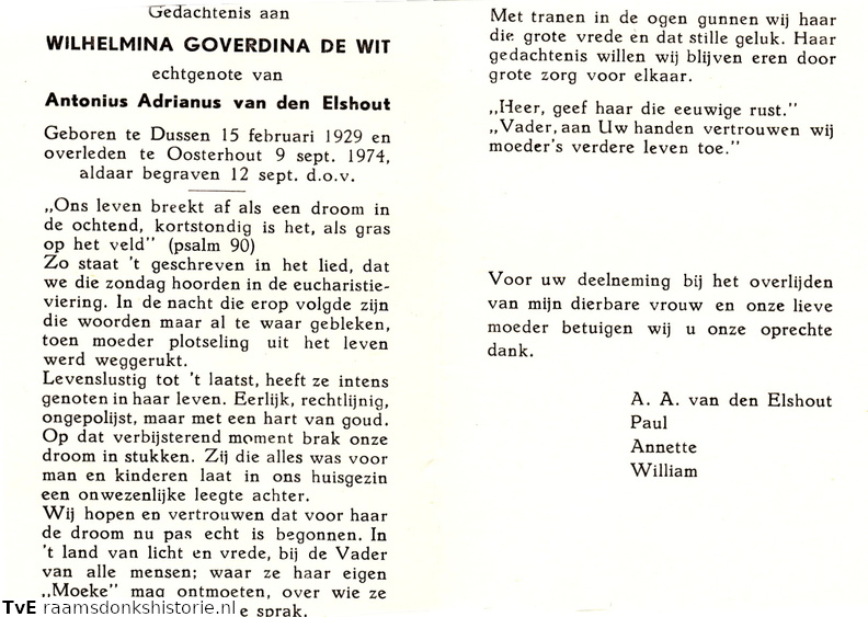 Wilhelmina Goverdina de Wit  Antonius Adrianus van den Elshout