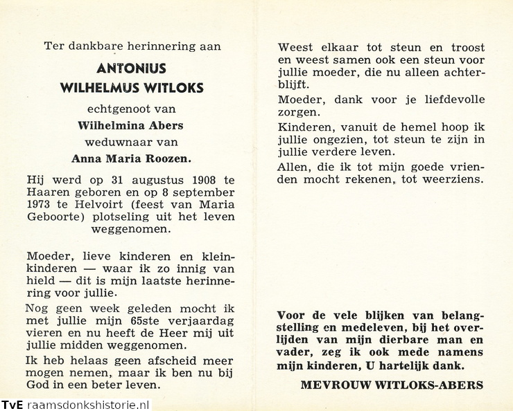 Antonius Wilhelmus Witloks Wilhelmina Abers  Anna Maria Roozen