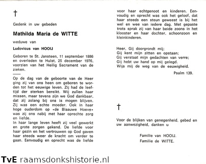 Mathilda Maria de Witte Ludovicus van Hooij