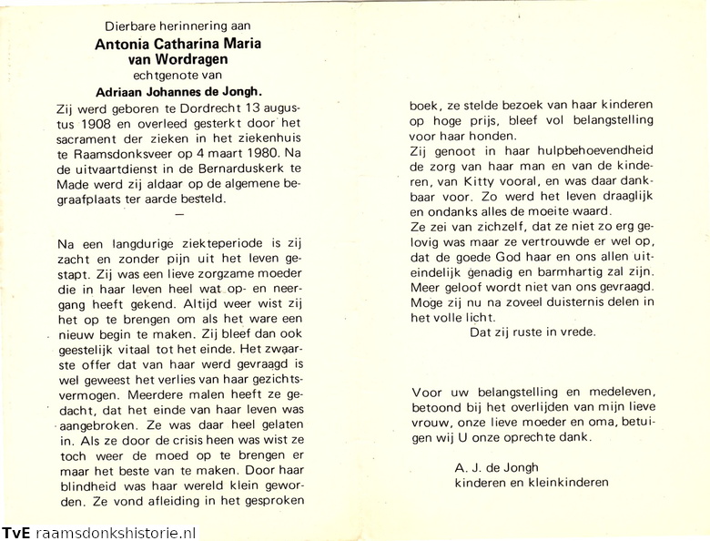 Antonia Catharina Maria van Wordragen  Adriaan Johannes de Jongh