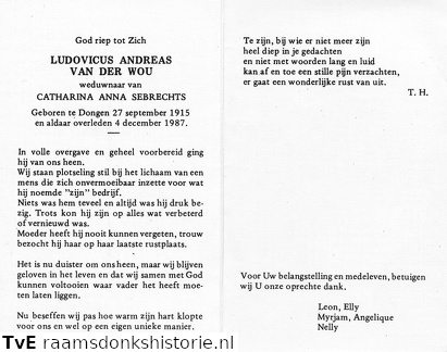 Ludovicus Andreas van der Wou  Catharina Anna Sebrechts