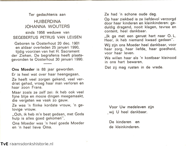Huiberdina Johanna Wouters Segebertus Petrus van Leijsen