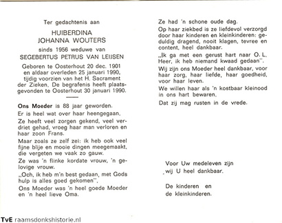 Huiberdina Johanna Wouters  Segebertus Petrus van Leijsen