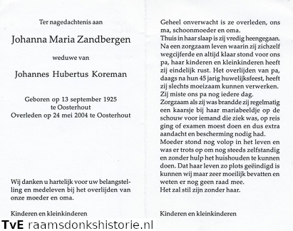 Johanna Maria Zandbergen Johannes Hubertus Koreman