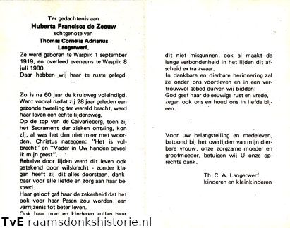 Huberta Francisca de Zeeuw Thomas Cornelis Adrianus Langerwerf