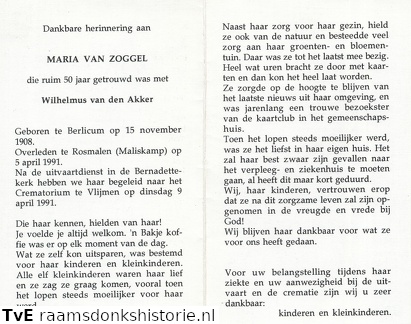 Maria van Zoggel Wilhelmus van den Akker