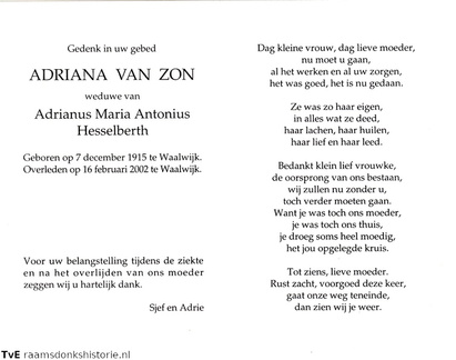 Adriana van Zon Adrianus Maria Antonius Hesselberth