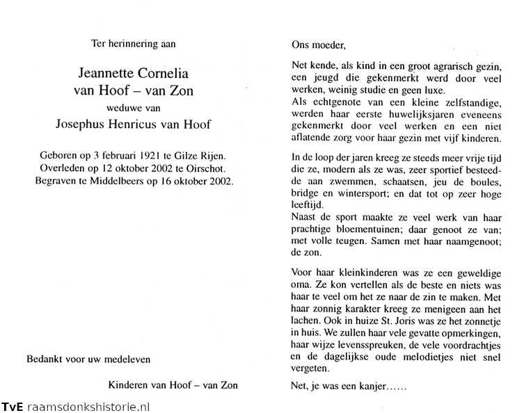 Jeannette van Zon  Josephus Henricus van Hoof