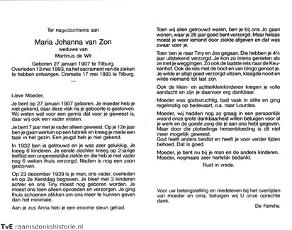 Maria Johanna van Zon  Martinus de Wit