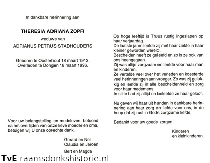 Theresia Adriana Zopfi Adrianus Petrus Stadhouders