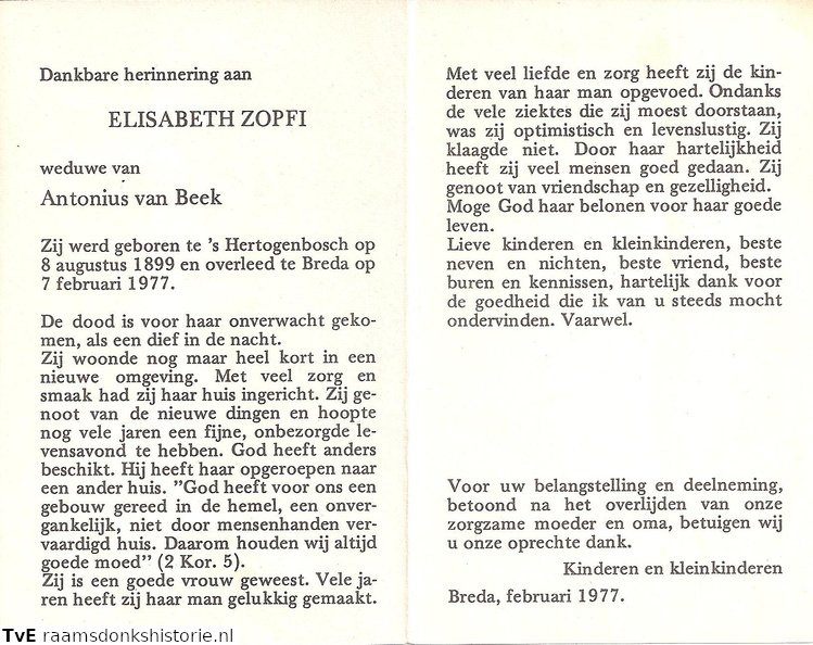 Elisabeth Zopfi  Antonius van Beek