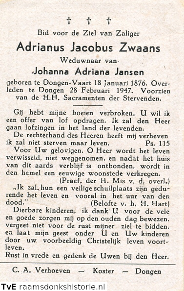 Adrianus Jacobus Zwaans  Johanna Adriana Jansen