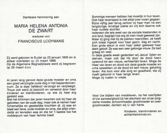 Maria Helena Antonia de Zwart Franciscus Looymans