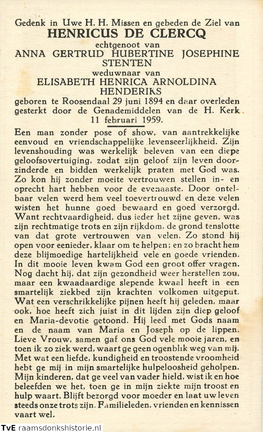 Clercq de, Henricus  Anna Gertrud Hubertine Josephina Stenten  Elisabeth HA Hendriks