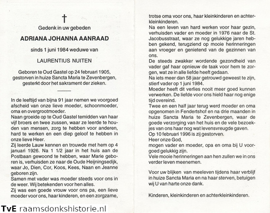 Adriana Johanna Aanraad- Laurentius Nuiten