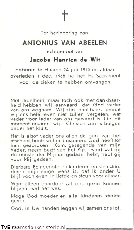 Antonius van den Abeelen- Jacoba Henrica de Wit
