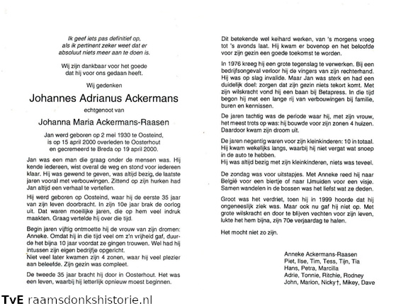 Johannes Adrianus Ackermans Johanna Raasen