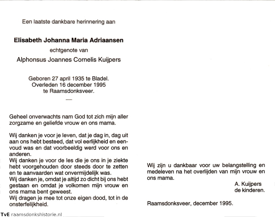 Elisabeth Johanna Maria Adriaansen Alphonsus Joannes Cornelis Kuipers