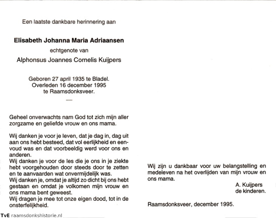 Elisabeth Johanna Maria Adriaansen Alphonsus Joannes Cornelis Kuipers