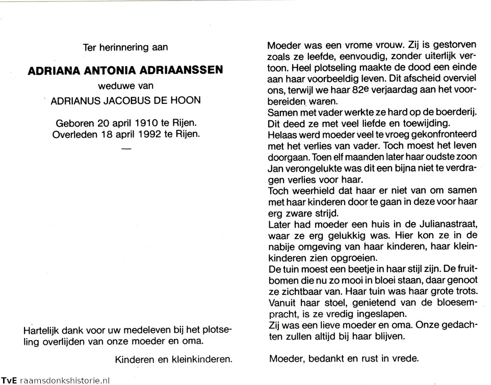 Adriana Antonia Adriaanssen- Adrianus Jacobus van Zon