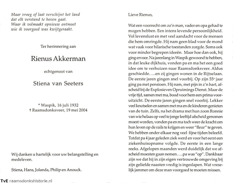 Rienus Akkerman- Stiena van Seeters