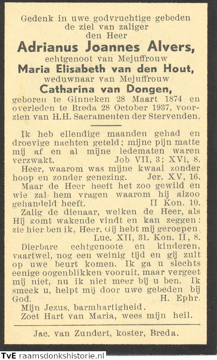 Adrianus Joannes Alvers- Maria Elisabeth van den Hout-Catharina van Dongen