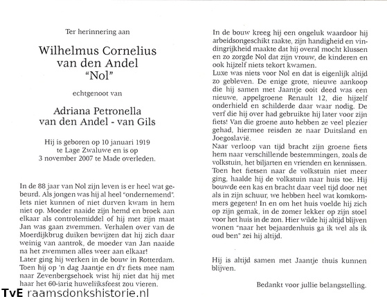 Wilhelmus Cornelius van den Andel- Adriana Petronella van Gils