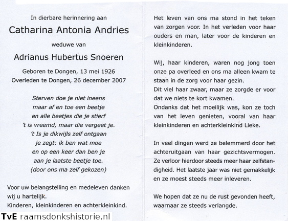 Catharina Antonia Andries- Adrianus Hubertus Snoeren