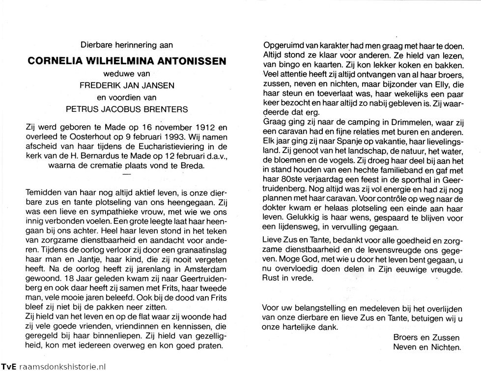 Cornelia Wilhelmina Antonissen Frederik Jan Jansen Petrus Jacobus Brenters