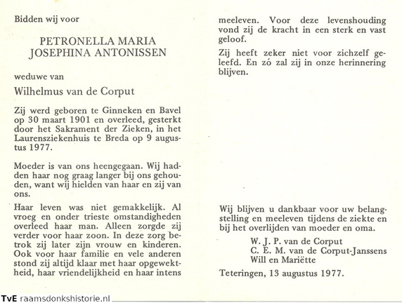 Petronella Maria Josephina Antonissen Wilhelmus van de Corput